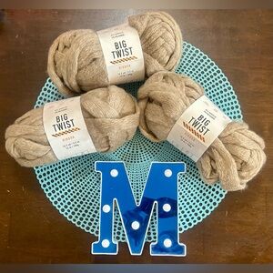3 Skeins of  Big Twist Ribbon Yarn Beige 3.5 ounces 16.5 yd each skein;
